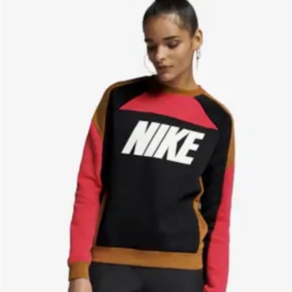 Nike Black, Pink & Tan Colorblock Crew Sweatshirt